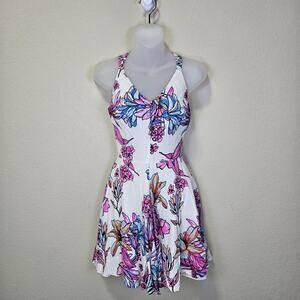 Amanda Uprichard Silk Dress M Cocktail Party White Pink Vacation Sleeveless USA